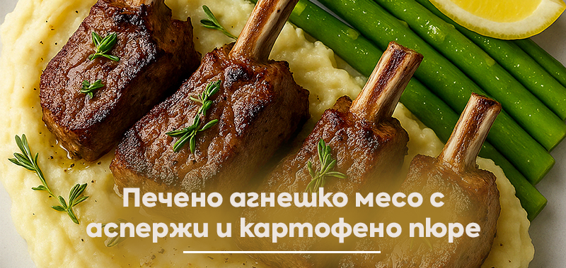 ПЕЧЕНО АГНЕШКО МЕСО С АСПЕРЖИ И КАРТОФЕНО ПЮРЕ